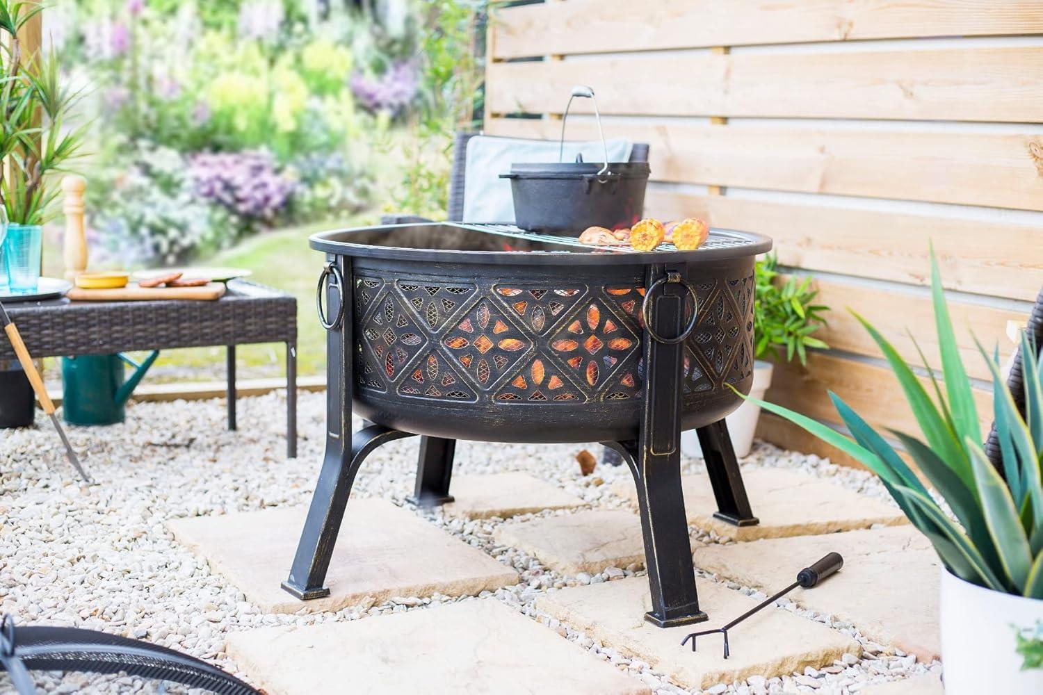 La Hacienda 58094 Moresque Deep Steel Firepit With Grill