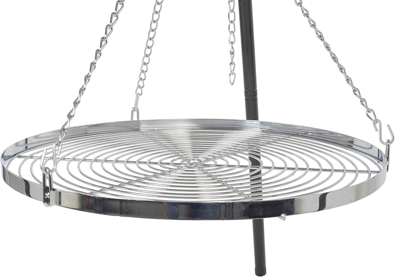 La Hacienda 55578 Tripod With Adjustable Chrome Hanging Grill (65cm) - Fits Any Firepit