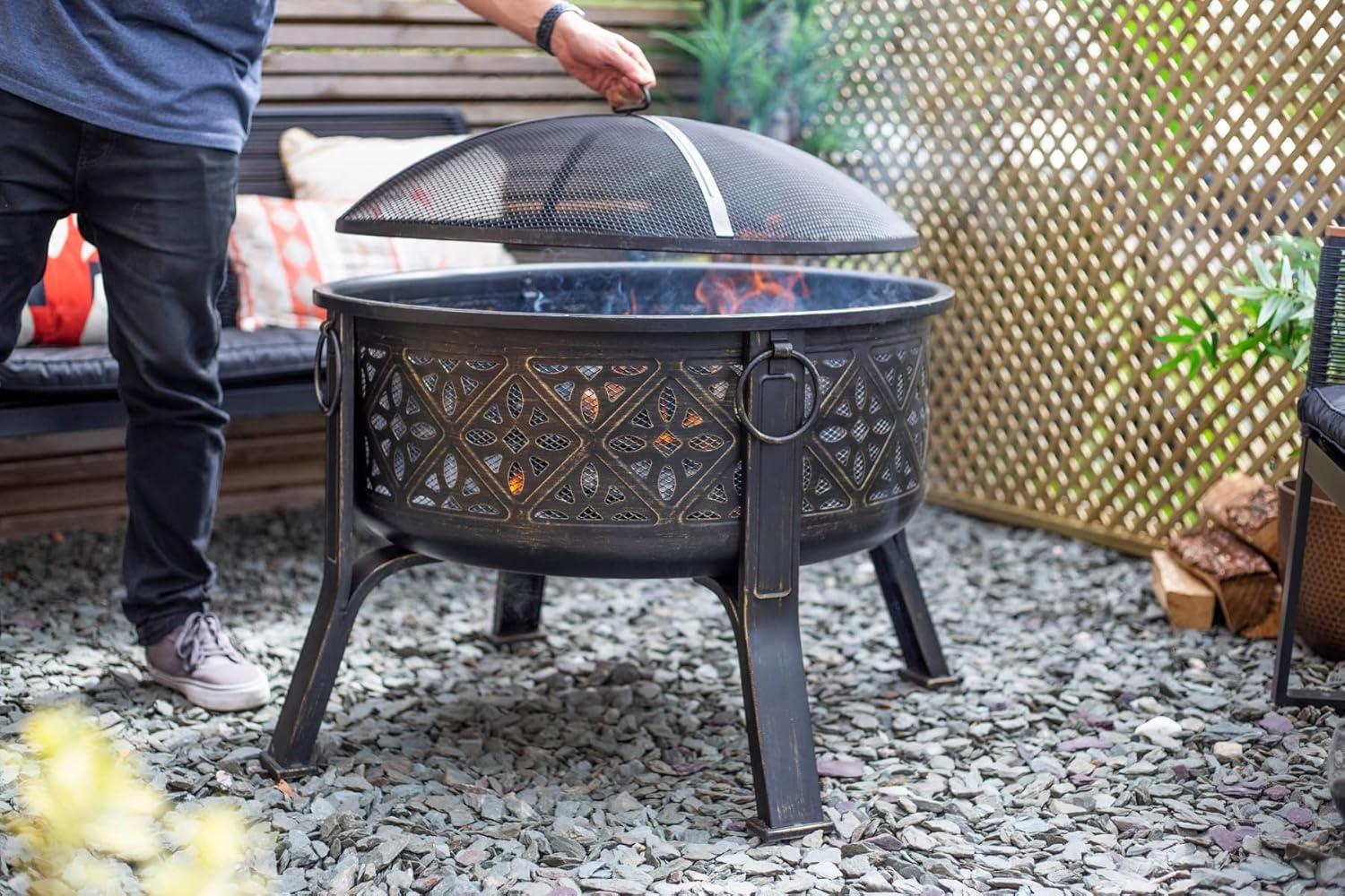 La Hacienda 58094 Moresque Deep Steel Firepit With Grill