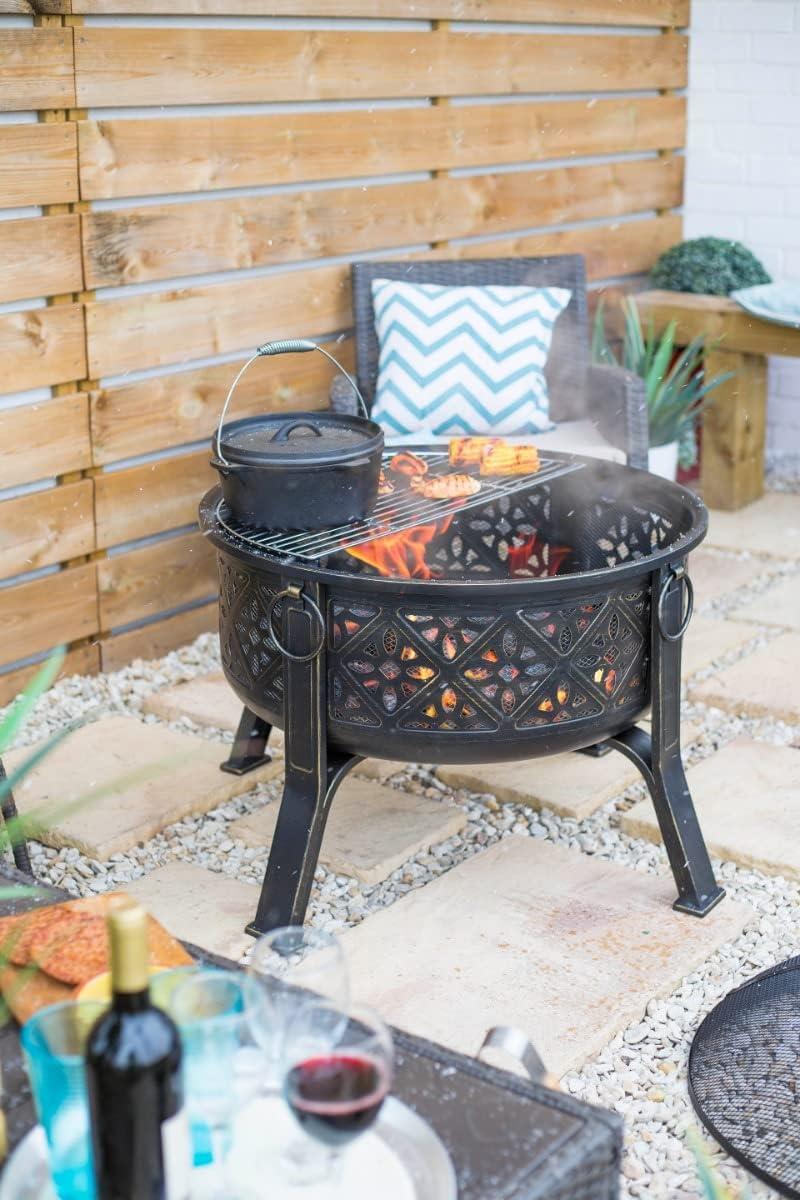 La Hacienda 58094 Moresque Deep Steel Firepit With Grill