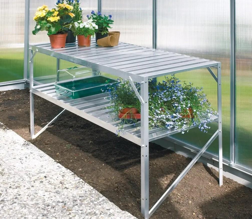 2 Tier Aluminium Slatted Greenhouse Staging 4ft