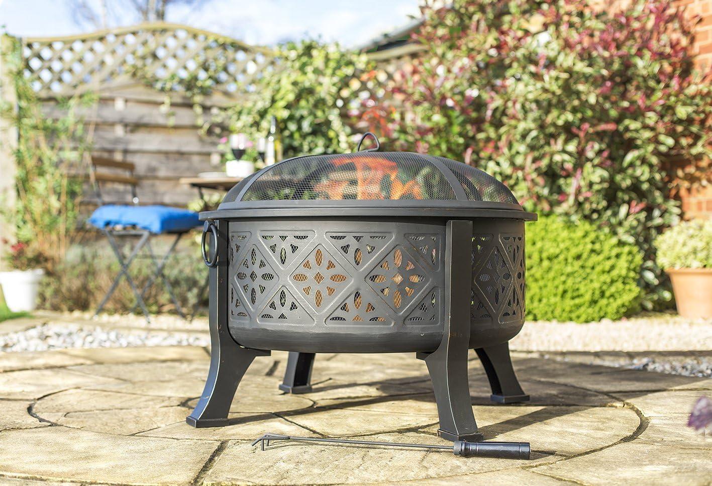 La Hacienda 58094 Moresque Deep Steel Firepit With Grill