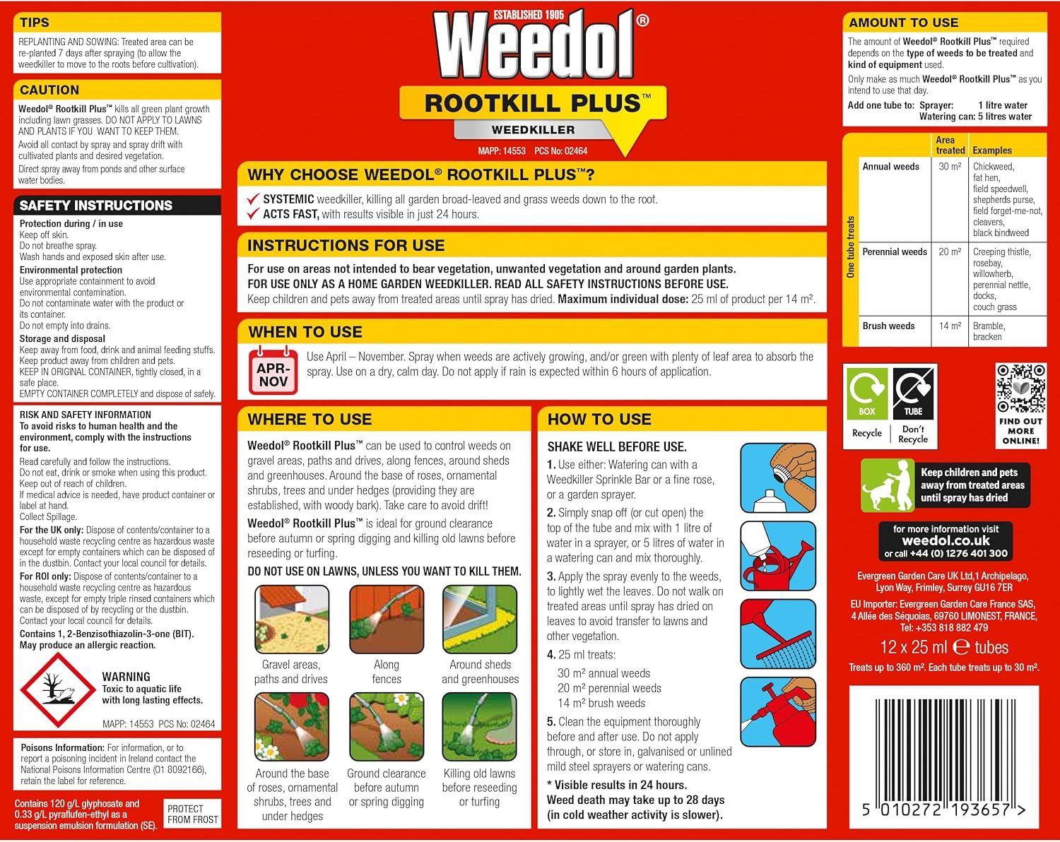 Weedol Rootkill Plus Concentrated Tubes 12 x 500ml
