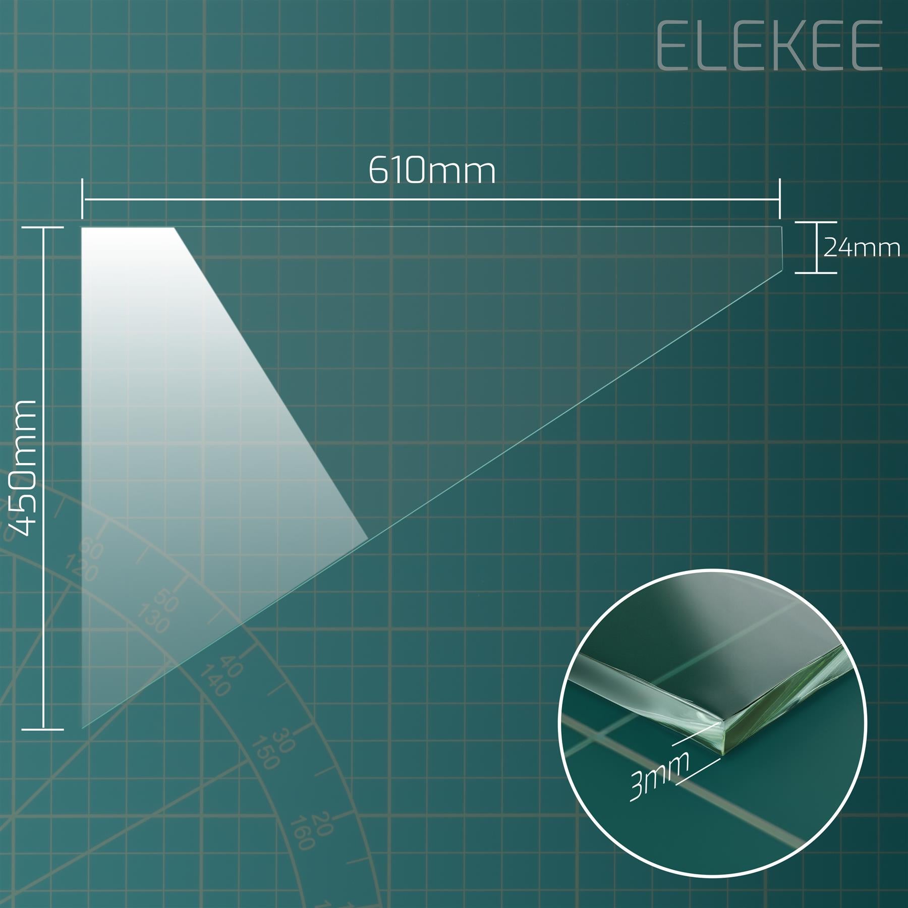 1x 4mm Replacement Glass Pane - 610 x 450 x 24mm Triangle