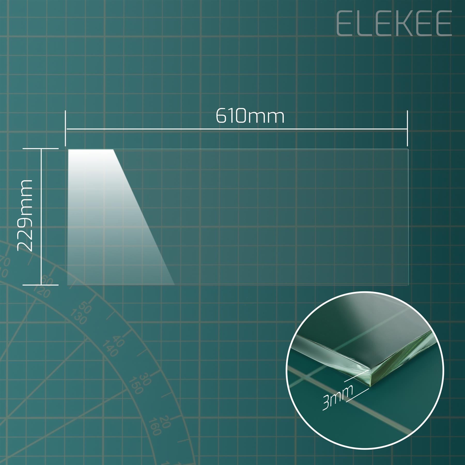 1x 4mm Replacement Glass Pane - 610 x 229 mm
