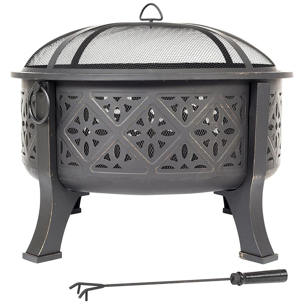 La Hacienda 58094 Moresque Deep Steel Firepit With Grill