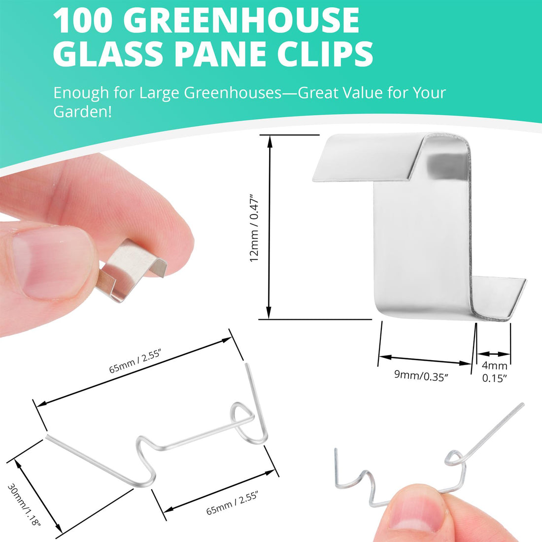 Greenhouse Glass Pane Fixing Clips - Includes Galvanised W Clips and Stainless Steel Z Clips - 50/100 Each