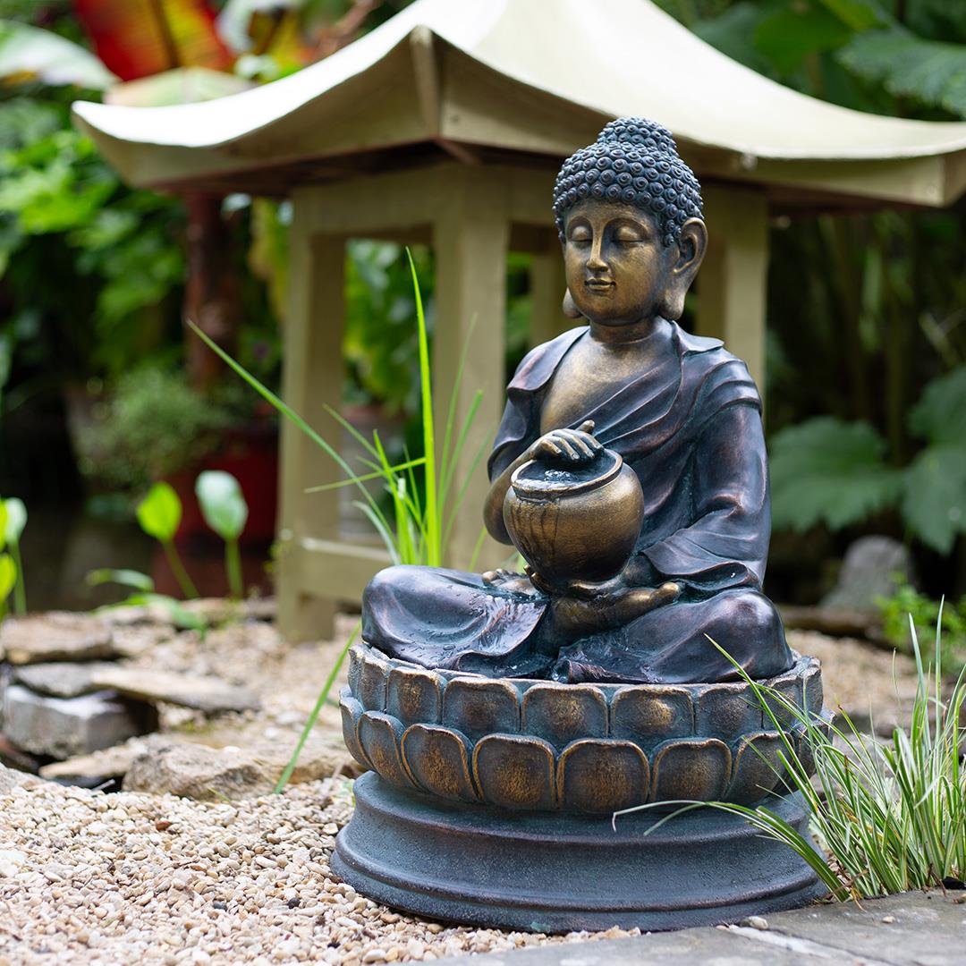 La Hacienda S45323L Sitting Buddha Water Feature Incl LEDs