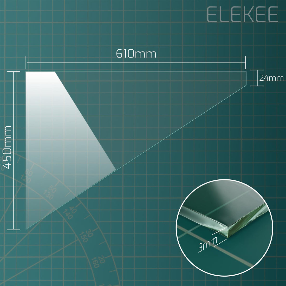 1x 4mm Replacement Glass Pane - 610 x 450 x 24mm Triangle