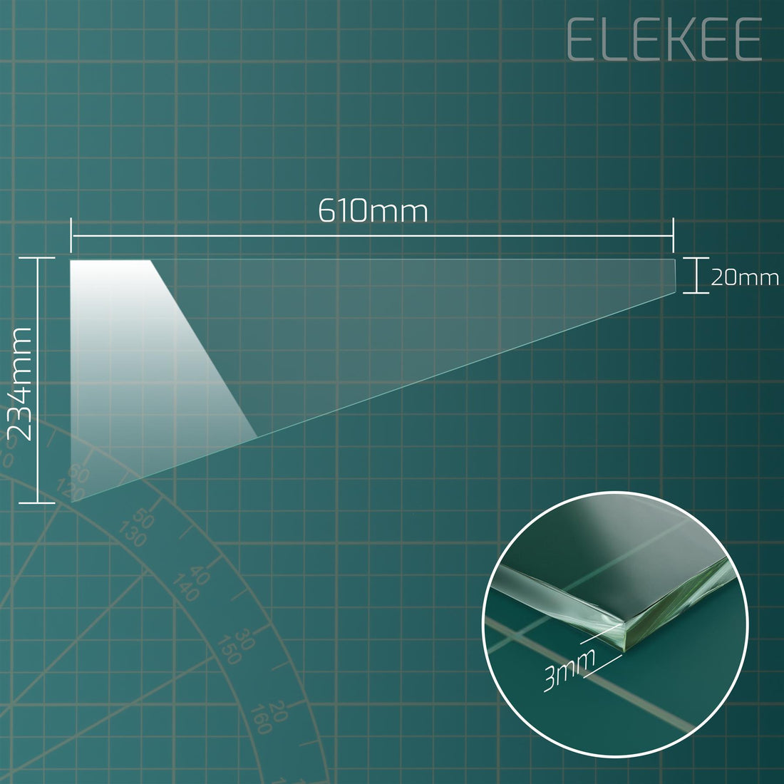 1x 4mm Replacement Glass Pane - 610 x 234 x 20mm Triangle