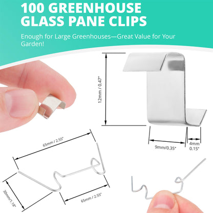 Greenhouse Glass Pane Fixing Clips - Includes Galvanised W Clips and Stainless Steel Z Clips - 50/100 Each